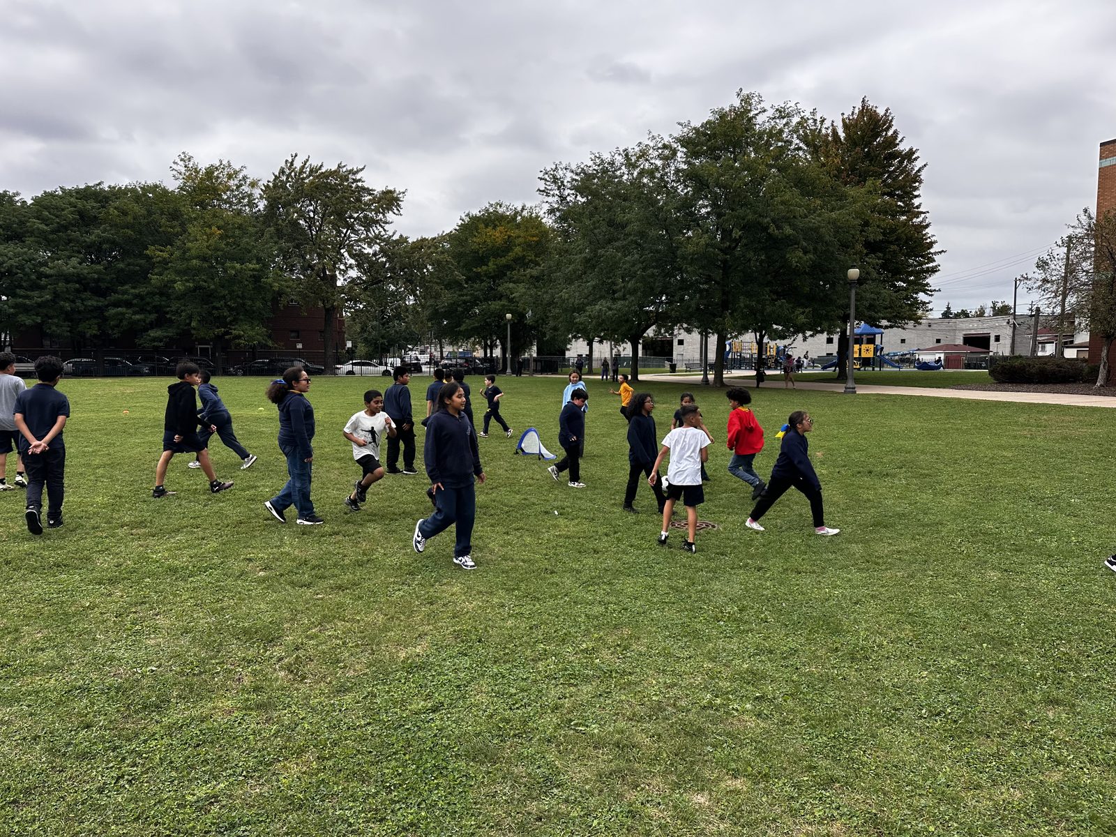 West Park students running an outdoor drill